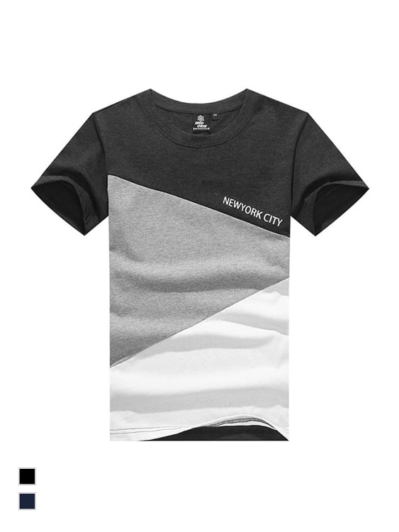 NEWYORK CITY．三角拼接設計圓領短袖T恤
