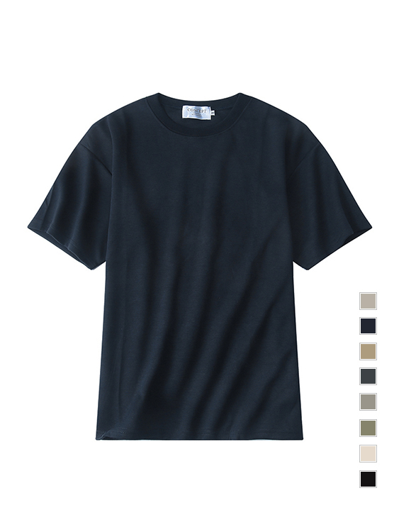 韓版 素面圓領拼接五分袖短袖T恤 - 淺灰