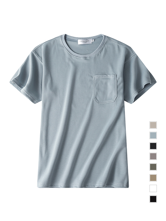 韓版 素面外縫車線口袋短袖T恤
