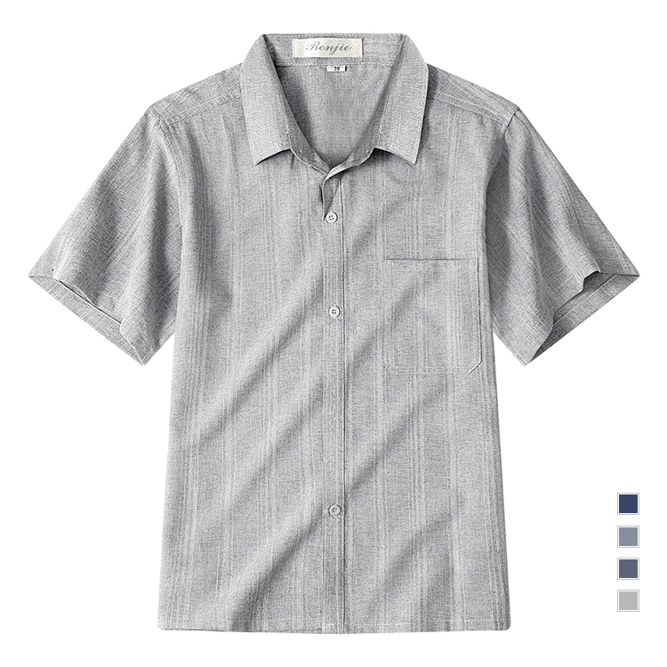 日系棉麻 寬鬆舒適 條紋短袖襯衫