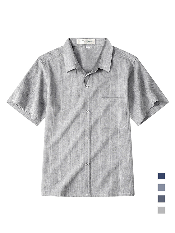 日系棉麻 寬鬆舒適 條紋短袖襯衫