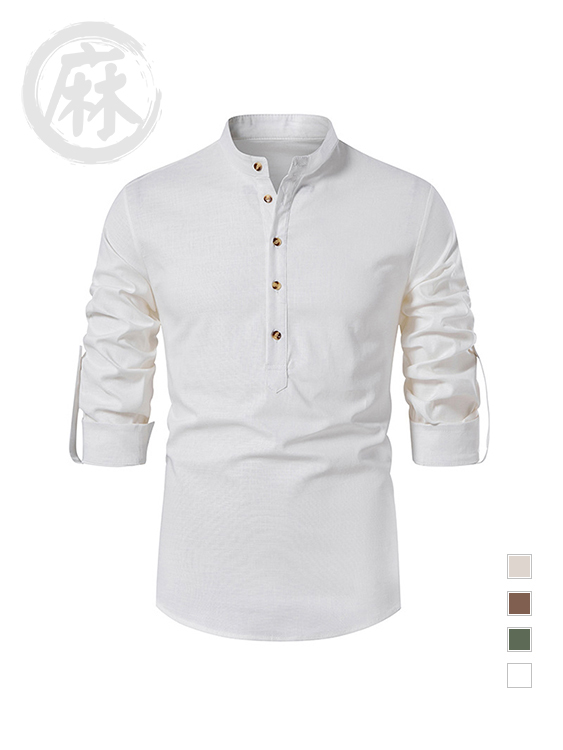 透氣棉麻 立領素色可調五分袖襯衫,01130701,透氣棉麻立領素色可調五分袖襯衫,新品上市,男裝,ERP