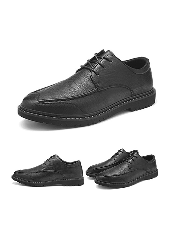 紳士英倫 立體縫線休閒商務皮鞋 - 黑